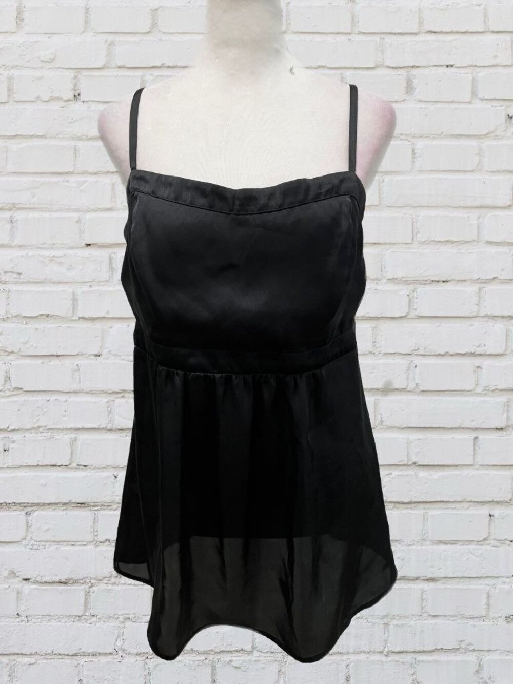 Cabi Black Sateen Spaghetti Strap Babydoll Tank